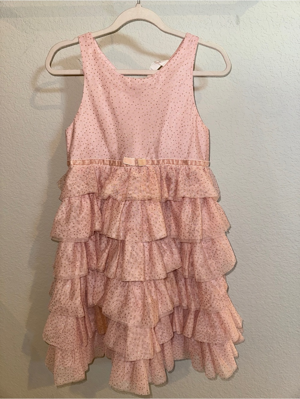 H&M Pink Layered Ruffle Party Dress with Satin Bow